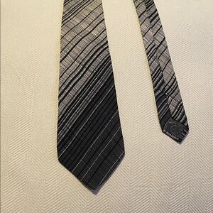 Carlo Palazzi Elegant Black and Gray Striped Tie